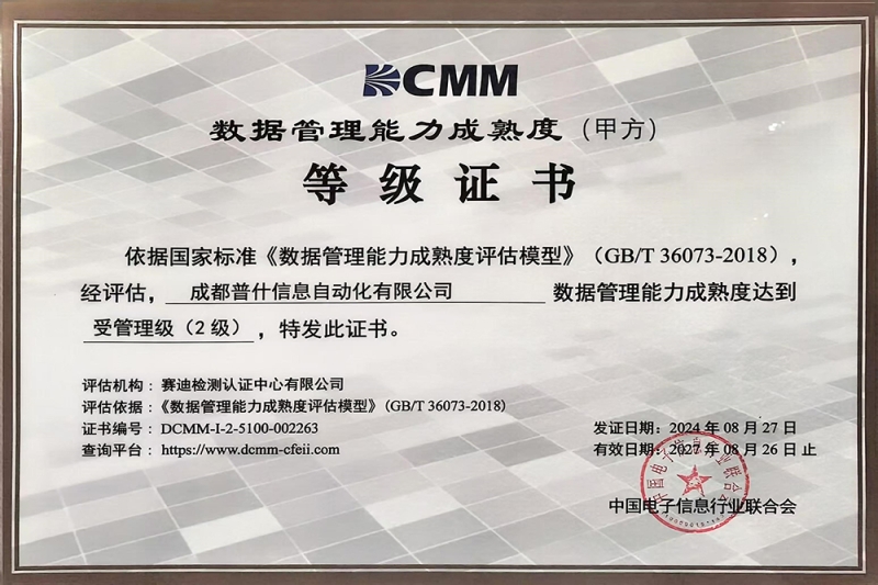 数据管理能力成熟度2级证书资质